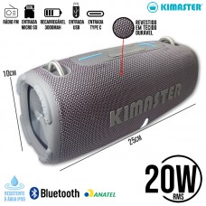 Caixa de Som Bluetooth/SD/USB/Aux/Type C TWS Portátil Bass Resistente à Água IPX6 20W RMS KIMASTER - K470 Cinza Azul